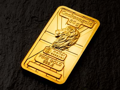 50g Fine Gold Bar 999.9 - High Relief Lions Head Collection Serialised