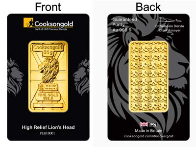 50g Fine Gold Bar 999.9 - High Relief Lion's Head Collection Serialised - Standard Image - 4