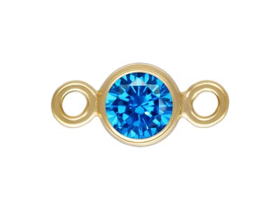 Gold Filled Cubic Zirconia Bezel   Connector Aqua Blue 3mm