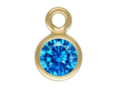 Gold Filled Cubic Zirconia Bezel   Drop Connector Aqua Blue 3mm