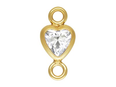 Gold Filled Cubic Zirconia Heart   Bezel Connector White 3mm