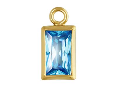 Gold Filled Cubic Zirconia Rectangle Bezel Drop Connector Swiss Blue, 3mm X 5mm
