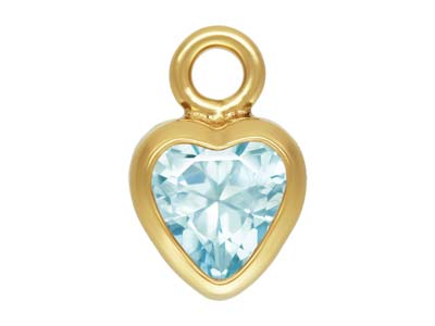 Gold Filled Cubic Zirconia Heart Bezel Drop Connector Aquamarine, 3mm