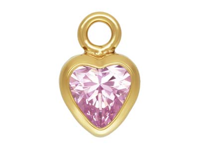 Gold Filled Cubic Zirconia Heart Bezel Drop Connector Pink, 3mm