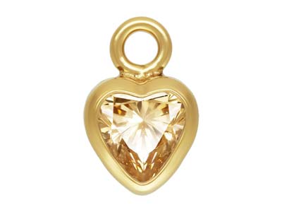 Gold Filled Cubic Zirconia Heart Bezel Drop Connector Champagne, 3mm