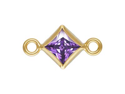 Gold Filled Cubic Zirconia Square Bezel Connector Amethyst, 3mm - Standard Image - 1