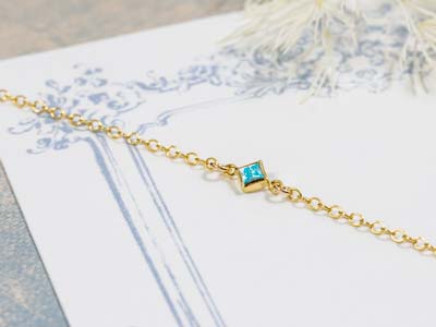 Gold Filled Cubic Zirconia Square Bezel Connector Aquamarine, 3mm - Standard Image - 2