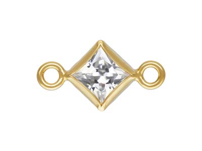 Gold Filled Cubic Zirconia Square Bezel Connector White, 3mm