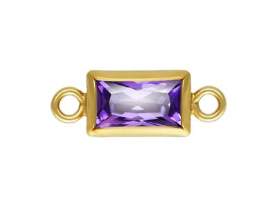 Gold Filled Cubic Zirconia          Rectangle Bezel Connector Amethyst, 3mm X 5mm