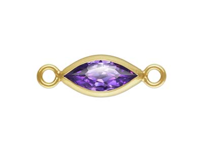 Gold Filled Cubic Zirconia Marquise Bezel Connector Amethyst, 3mm X 6.0mm