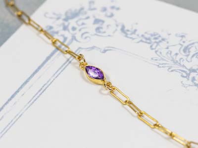 Gold Filled Cubic Zirconia Marquise Bezel Connector Amethyst, 3mm X 6.0mm - Standard Image - 2