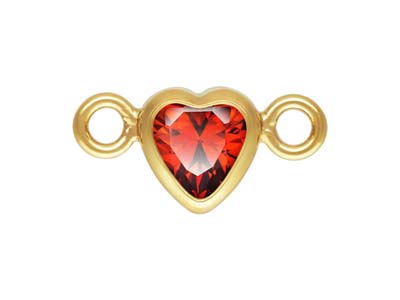 Gold Filled Cubic Zirconia Heart Bezel Connector Garnet, 3mm