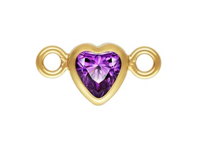 Gold Filled Cubic Zirconia Heart Bezel Connector Amethyst, 3mm