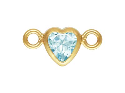 Gold Filled Cubic Zirconia Heart Bezel Connector Aquamarine, 3mm