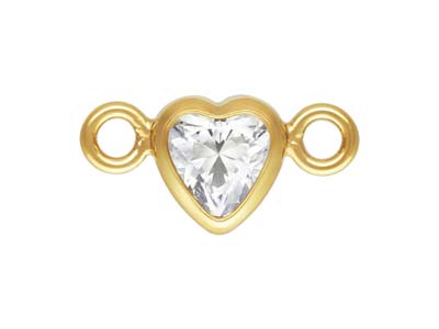 Gold Filled Cubic Zirconia Heart Bezel Connector White, 3mm