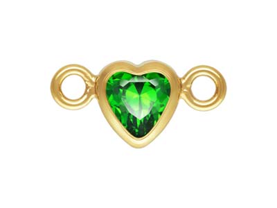 Gold Filled Cubic Zirconia Heart Bezel Connector Green, 3mm