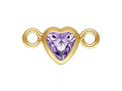 Gold Filled Cubic Zirconia Heart Bezel Connector Light Amethyst, 3mm