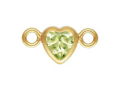 Gold Filled Cubic Zirconia Heart Bezel Connector Lime, 3mm