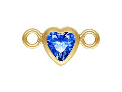 Gold Filled Cubic Zirconia Heart Bezel Connector Sapphire, 3mm