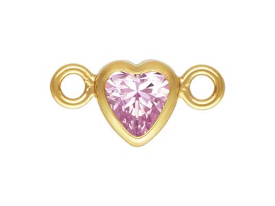 Gold Filled Cubic Zirconia Heart Bezel Connector Pink, 3mm