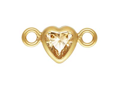Gold Filled Cubic Zirconia Heart Bezel Connector Champagne, 3mm