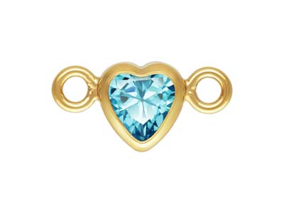 Gold Filled Cubic Zirconia Heart Bezel Connector Swiss Blue, 3mm