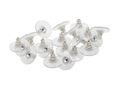 Plastic Ear Backs With Silver      Plated Metal Centre Pack of 20