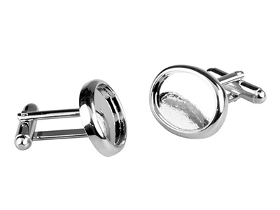 Rhodium Plated Oval Heavy Weight   Cufflink 18x13mm Pack of 4 - Standard Image - 2