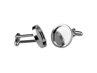 Rhodium Plated Round Heavy Weight  Cufflink 16mm Pack of 4 - Standard Image - 2