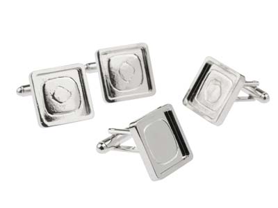 Rhodium Plated Square Heavy Weight Cuff Link 16mm Pack of 4 - Standard Image - 4
