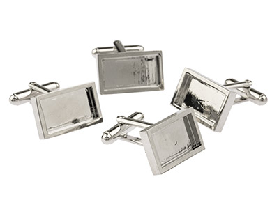 Rhodium Plated Oblong Heavy Weight Cufflink 18x10mm Pack of 4