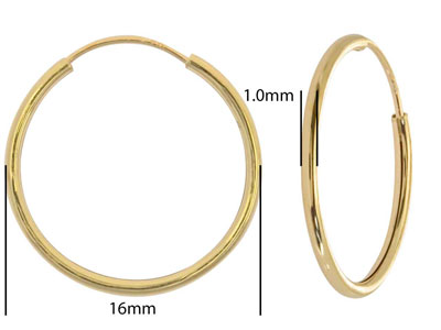 9ct Yellow Gold Endless Hoops 16mm Pack of 2 - Standard Image - 2