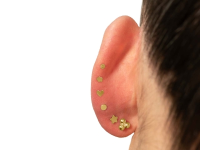 9ct Yellow Gold Trinity Ball Labret Tube 4.5mm - Standard Image - 5