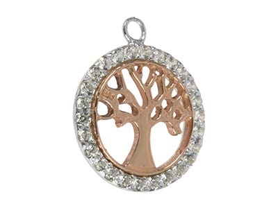 Sterling Silver Tree Of Life       Cubic Zirconia Channel Set Rose    Plate 18mm - Standard Image - 2