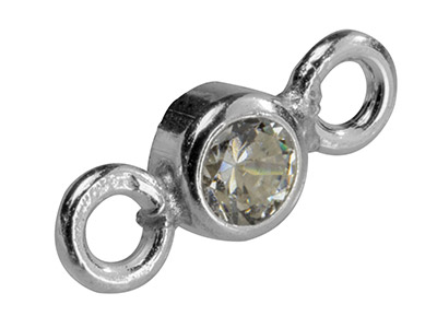 Sterling Silver Connector 3mm,     Bezel Set Cubic Zirconia