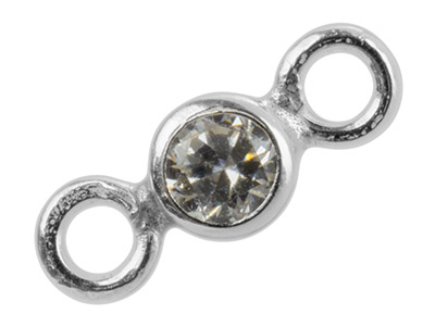 Sterling Silver Connector 3mm,     Bezel Set Cubic Zirconia - Standard Image - 2