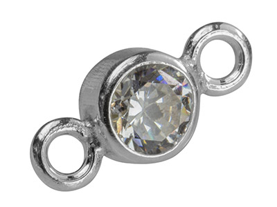 Sterling Silver Connector 4mm,     Bezel Set Cubic Zirconia