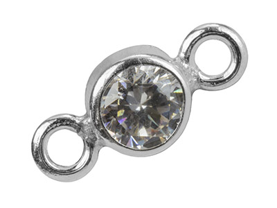 Sterling Silver Connector 4mm,     Bezel Set Cubic Zirconia - Standard Image - 2