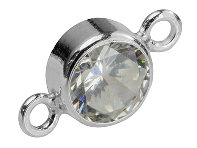 Sterling Silver Connector 6mm,     Bezel Set Cubic Zirconia