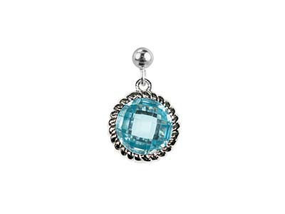 Sterling Silver Twisted Round Drop Aqua Cubic Zirconia 8mm - Standard Image - 2