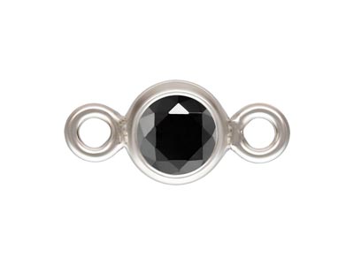 Sterling Silver Cubic Zirconia     Bezel Connector, Black, 3mm