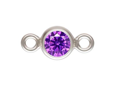 Sterling Silver Cubic Zirconia     Bezel Connector, Amethyst, 3mm