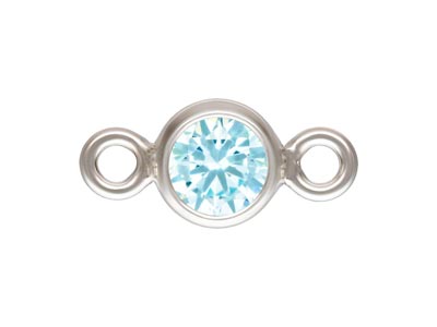 Sterling Silver Cubic Zirconia     Bezel Connector, Aquamarine, 3mm