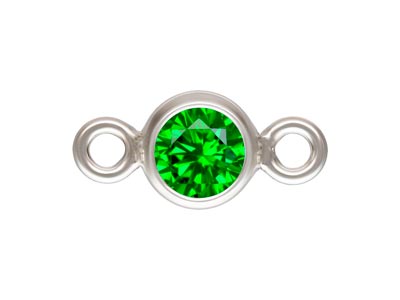 Sterling Silver Cubic Zirconia     Bezel Connector, Green, 3mm