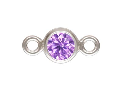 Sterling Silver Cubic Zirconia     Bezel Connector, Light Amethyst,   3mm