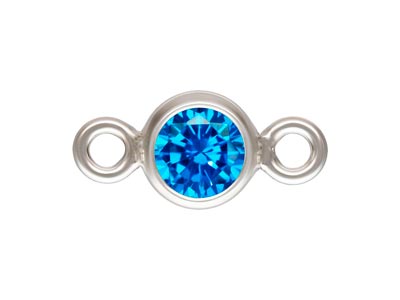 Sterling Silver Cubic Zirconia     Bezel Connector, Aqua Blue, 3mm