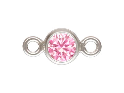 Sterling Silver Cubic Zirconia     Bezel Connector, Pink, 3mm