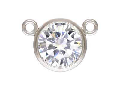 Sterling Silver 2 Way              Cubic Zirconia Bezel Connector,    White, 6mm