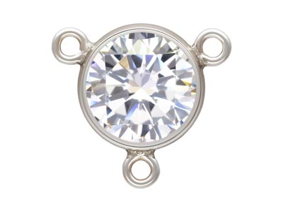 Sterling Silver 3 Way              Cubic Zirconia Bezel Connector,    White, 6mm