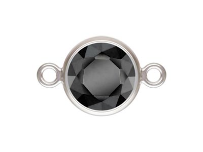 Sterling Silver Cubic Zirconia     Bezel Connector, Black, 6mm